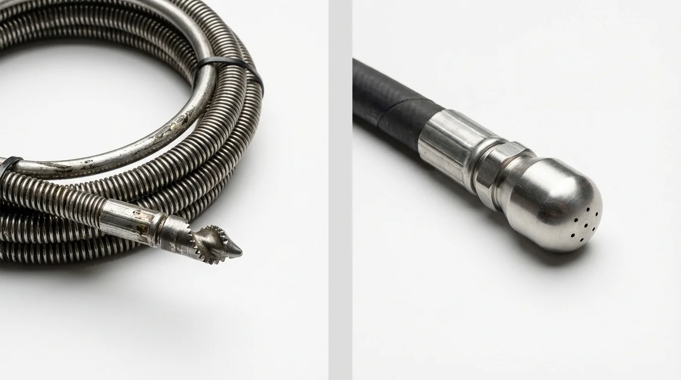 Drain snake cable and hydro jetting nozzle used for drain cleaning in Livingston Manor, NY