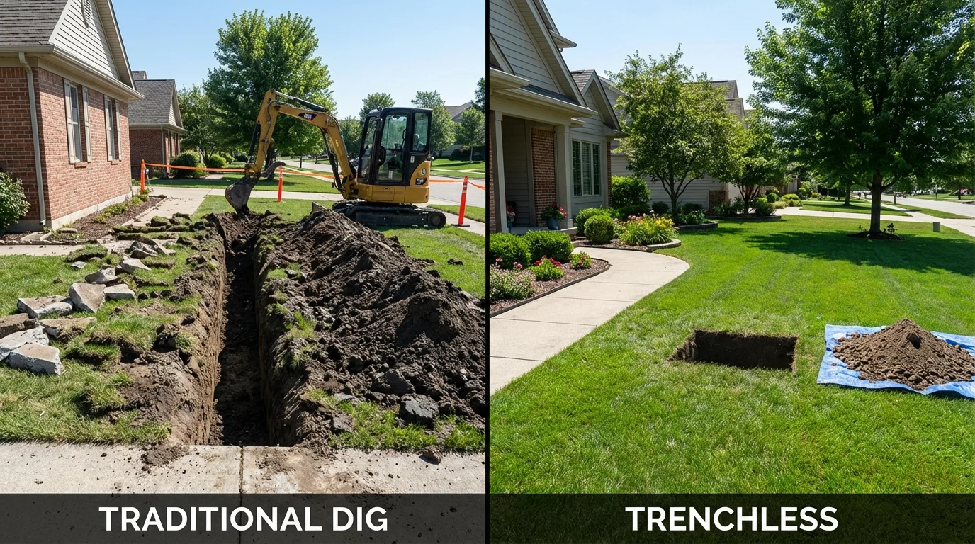Trenchless sewer repair with minimal yard damage versus traditional excavation in Livingston Manor, NY